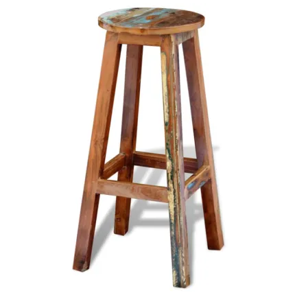vidaXL bar stool made of solid reclaimed wood with colorful accents on a white background.