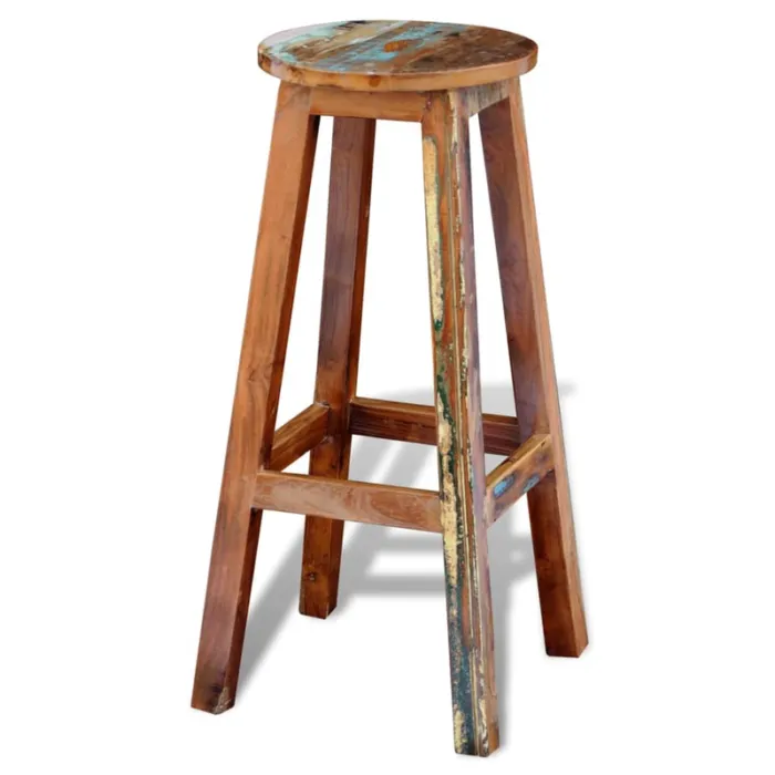 Vidaxl Bar Stool Made of Solid Reclaimed Wood with Colorful Accents on a White Background