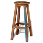 Vidaxl Bar Stool Made of Solid Reclaimed Wood with Natural Finish and Hints of Blue Paint
