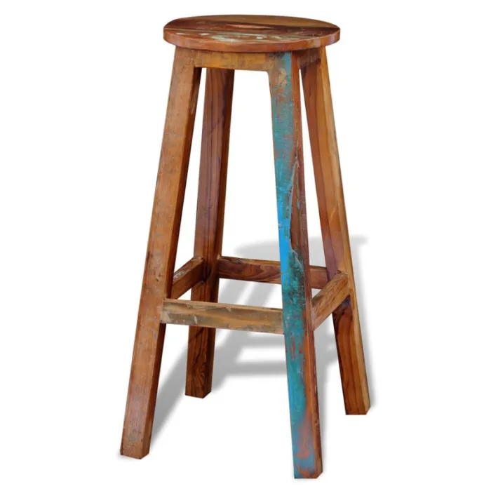 Vidaxl Bar Stool Made of Solid Reclaimed Wood with Natural Finish and Hints of Blue Paint