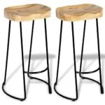 Two Vidaxl Bar Stools with Solid Mango Wood Seats and Black Metal Legs
