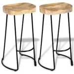 Two Vidaxl Bar Stools with Solid Mango Wood Seats and Sleek Black Metal Legs