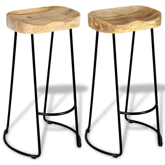 Two Vidaxl Bar Stools with Solid Mango Wood Seats and Black Metal Legs