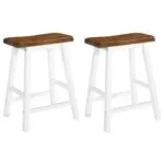 Two Vidaxl Bar Stools with Solid Wood Seats and White Legs