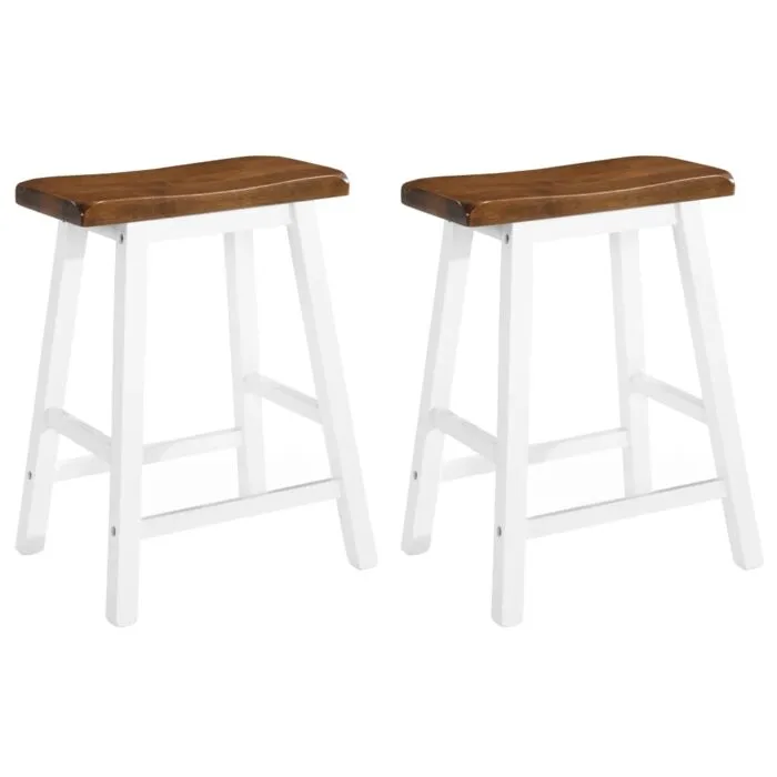 Two Vidaxl Bar Stools with Solid Wood Seats and White Legs