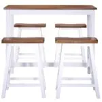 Vidaxl Bar Table and Four Stools Set Solid Wood with White Legs and Brown Tops