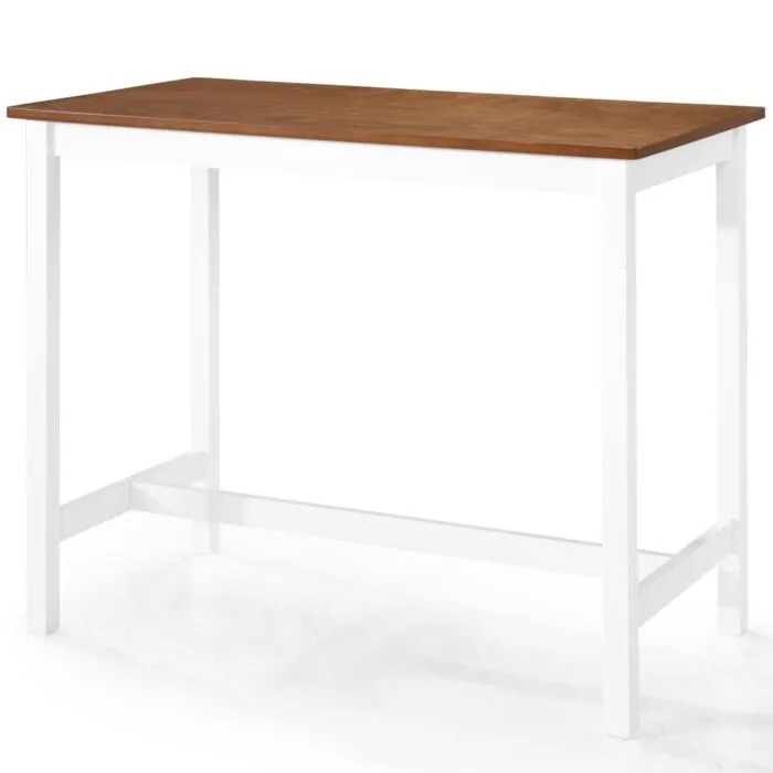 Vidaxl Bar Table with Solid Wood Top and White Legs No Stools Visible