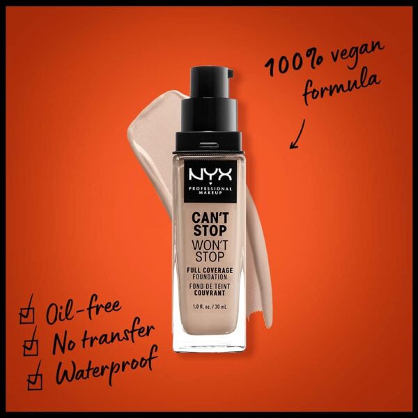 NYX Can't Stop Won't Stop Full Coverage 24H Foundation 30ml - Porcelain - Image 2