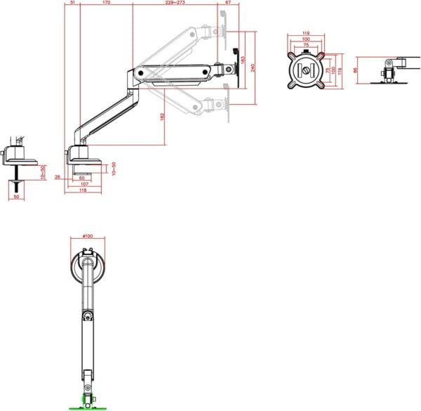 One For All DM4120 Solid Line Single Monitor Mount - White - Image 9