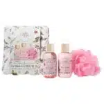 The Kind Edit Co. Spa Botanique Mini Shower Gift Set 100ml Body Wash + 100ml Body Lotion + Shower Flower + Bag