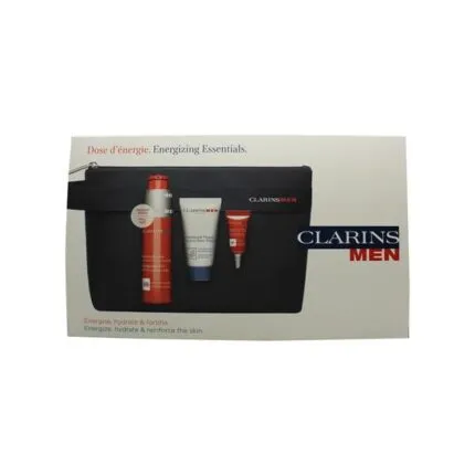 Clarins Men Gift Set 50ml Energizing Gel + 3ml Energizing Eye Gel + 30ml Active Face Wash + Bag