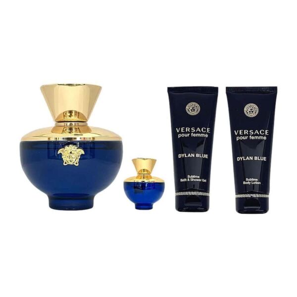 Versace Pour Femme Dylan Blue Gift Set 100ml EDP + 5ml EDP + 100ml Shower Gel + 100ml Body Lotion - Image 2
