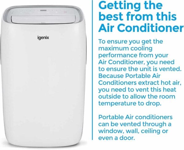 Igenix IG9922 12000BTU 4-in-1 Portable Air Conditioner, Cooling, Fan, Dehumidifier, White - Image 4