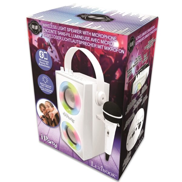Lexibook BTP180Z iParty Bluetooth Speakers with Mic & Lights Effects - White - Image 4