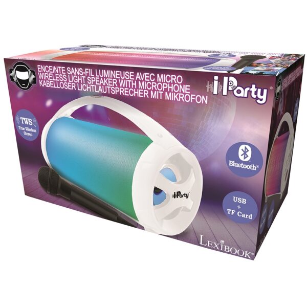 Lexibook BTP585Z iParty Bluetooth Speakers with Lights & Mic - White - Image 4