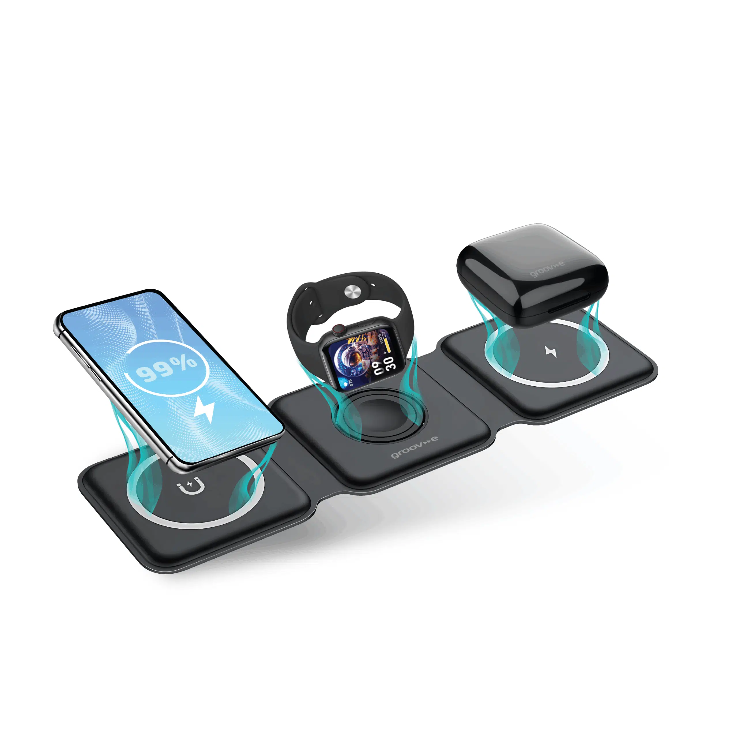 Groov-e Triton 3-in-1 Foldable Wireless Charging Station - Black Gv wc groov e triton png