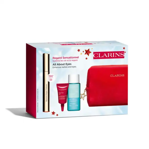Clarins All About Eyes Gift Set 8ml Supra Volume Mascara + 30ml Instant Eye Make-Up Remover + 3ml Total Eye Lift