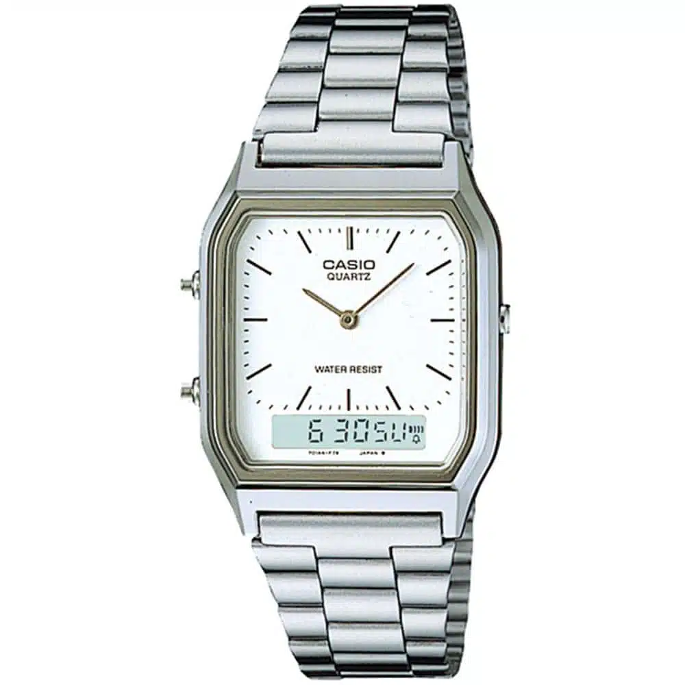 Casio Mens Classic Combi Watch - Silver with White Dial Aqadmq jpg