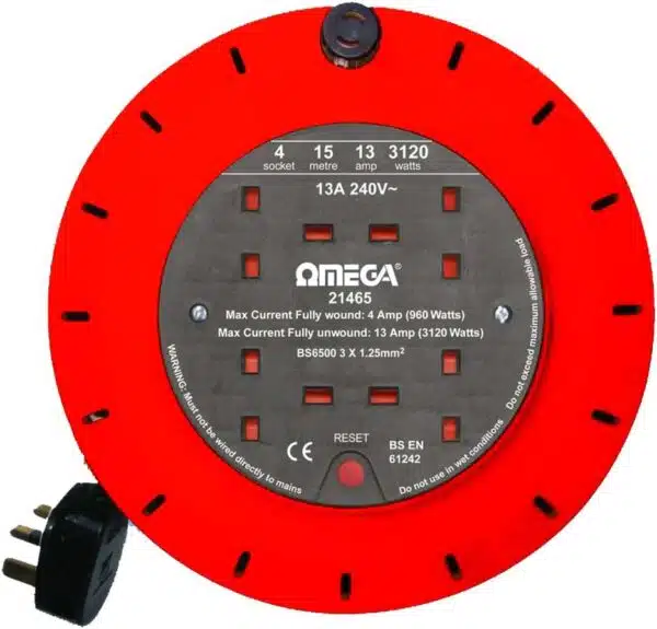 Omega 13amp 4 Way 15 Mtr Extn Reel