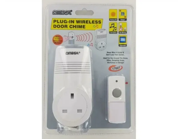 Omega Plug-In AC Door Chime W/Extra Outlet+Light