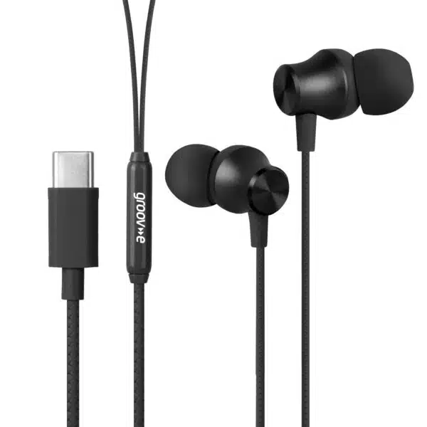 Groov-e GVEB17BK Metallic Buds USB-C Earphones with Remote Mic & Volume Control - Black