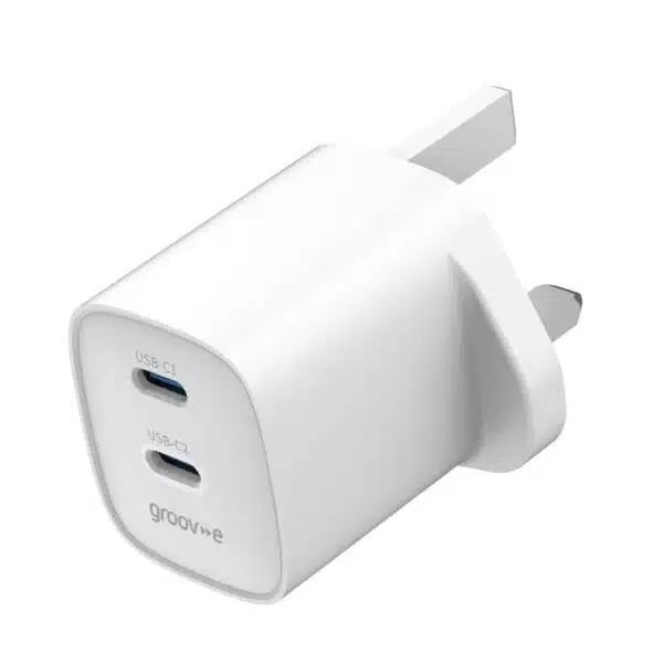 Groov-e GVMA108WE Dual USB-C 35W GaN Wall Charger with Power Delivery - White