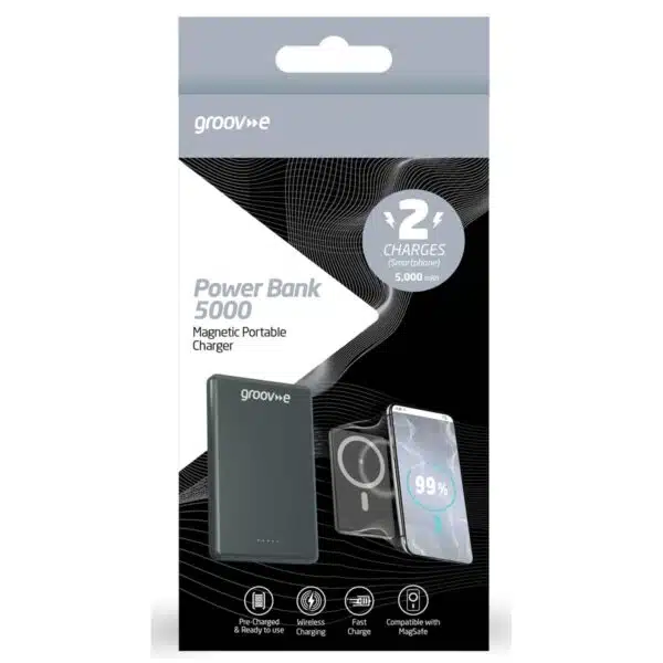 Groov-e GVCH5000MSR Power Bank 5,000mAh Portable Magnetic Wireless Charger - Silver - Image 5