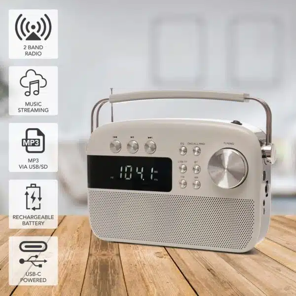 Lloytron 2 Band Encore Rechargeable Portable Radio + MusicStream - Ivory - Image 3